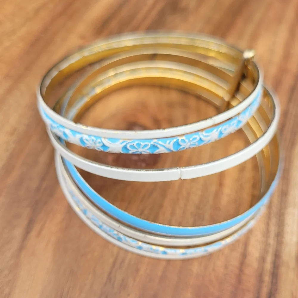 Vintage stacked blue and white bangle set